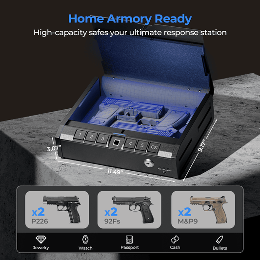 The capacity is 11.49''x9.17''x3.07'', which can accommodate pistols x2 (type can be P226/92F/M&P9)-ONNAIS Iron Pro