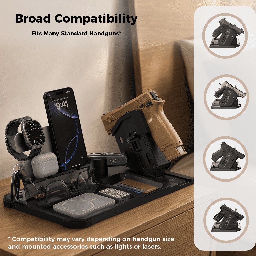 Onnais Defender EDC Tray Stand with Biometric Gun Lock | Secure Organizer for Firearms & Everyday Gear