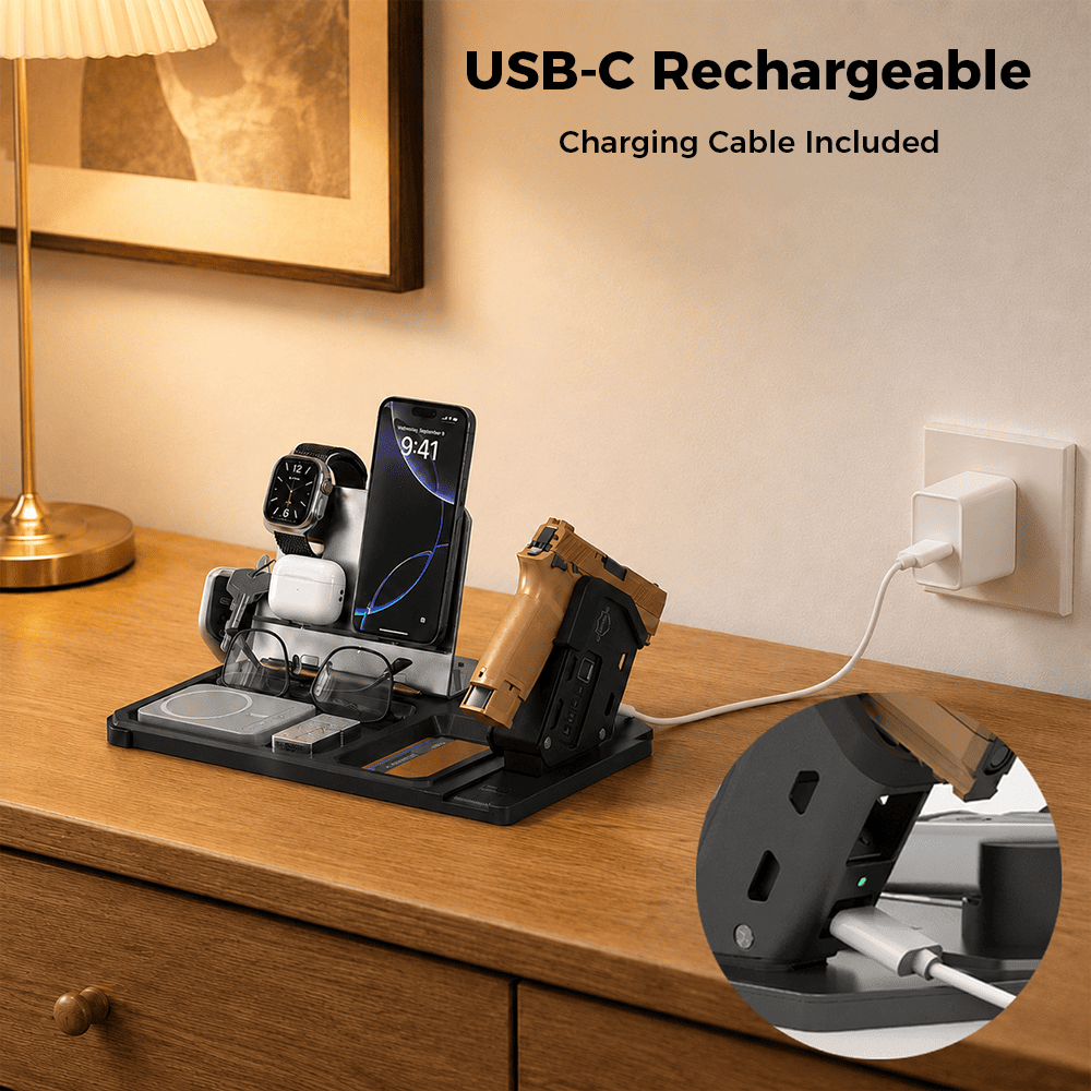 Onnais Defender EDC Tray Stand with Biometric Gun Lock | Secure Organizer for Firearms & Everyday Gear