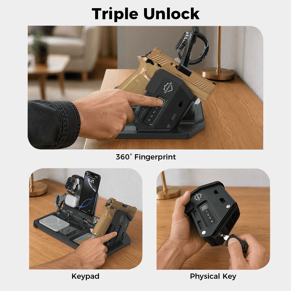 Onnais Defender EDC Tray Stand with Biometric Gun Lock | Secure Organizer for Firearms & Everyday Gear