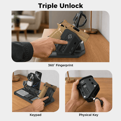 Onnais Defender EDC Tray Stand with Biometric Gun Lock | Secure Organizer for Firearms & Everyday Gear