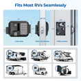 Load image into Gallery viewer, RV lock system with dimensions and compatibility illustrations for various RVs.
