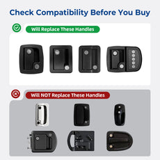 Compatibility chart for door handles showing which are compatible and which are not.