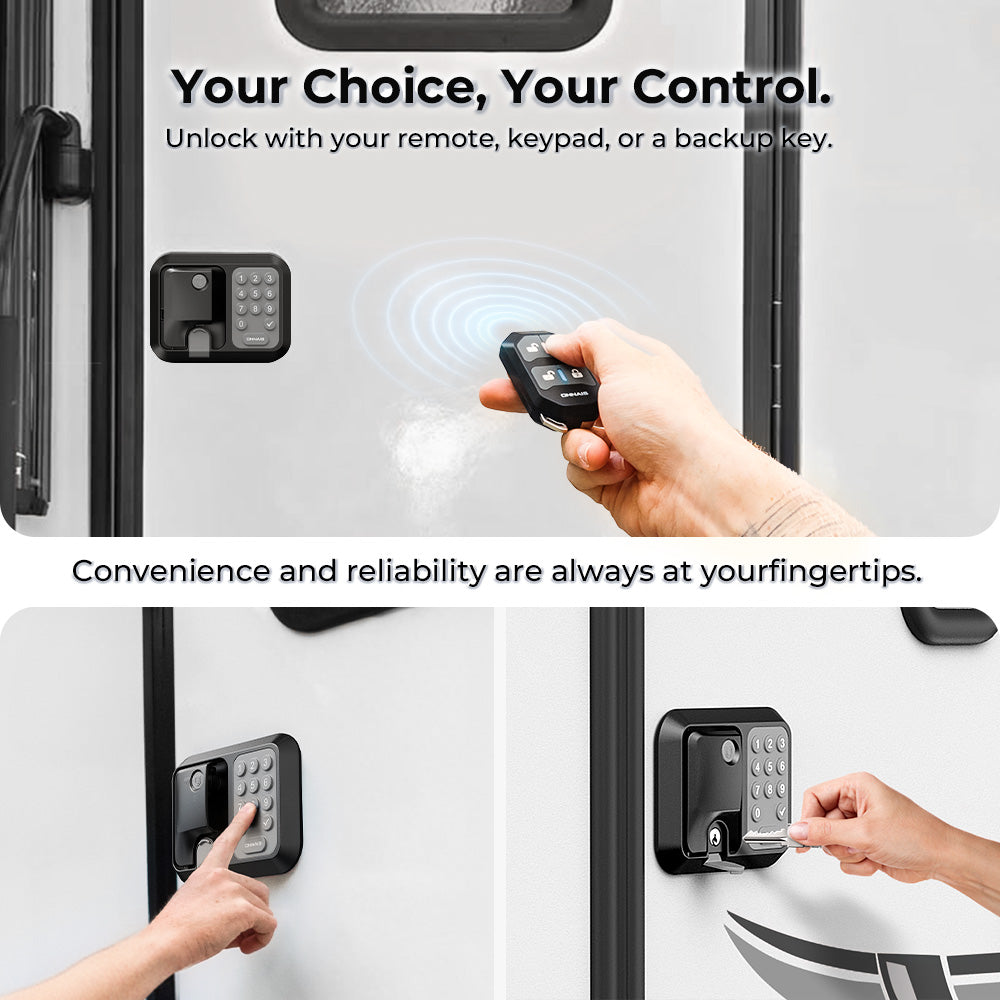Electronic lock with keypad, remote, and key control