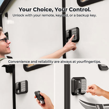 Electronic lock with keypad, remote, and key control