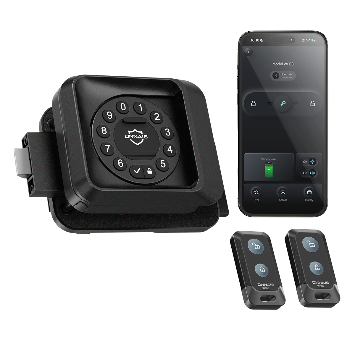 ONNAIS Guard Smart RV door lock with app, keypad, fob, and key access