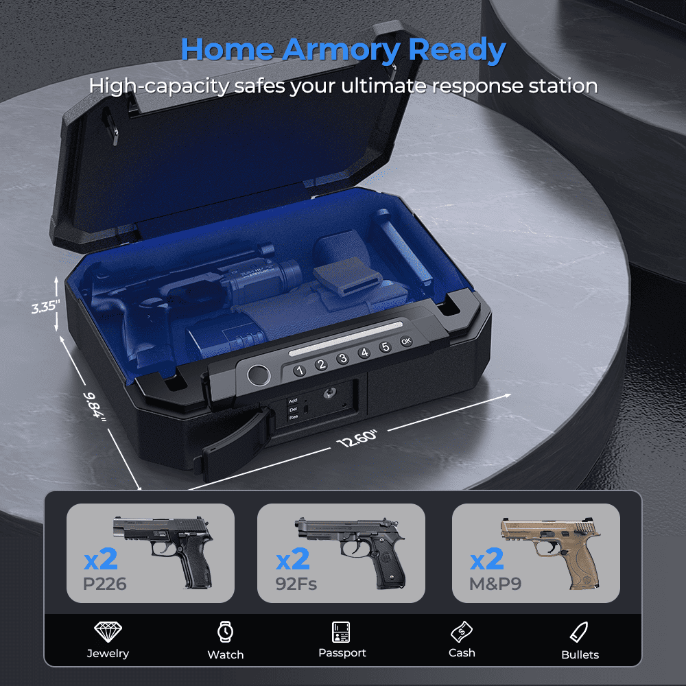 The capacity is 12.6''x9.84''x3.35'', which can accommodate pistols x2 (type can be P226/92F/M&P9)-ONNAIS Iron Max