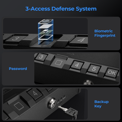 3-access defense system with biometric fingerprint, password, and backup key-ONNAIS Iron Pro Max