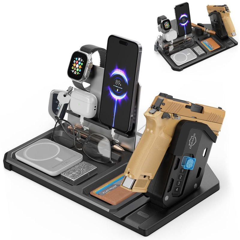 Onnais Defender EDC Tray Stand with Biometric Gun Lock | Secure Organizer for Firearms & Everyday Gear