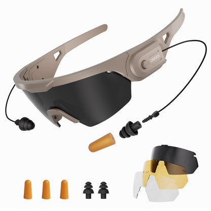 ONNAIS Shooting Glasses with Detachable Earplugs ANSI Z87.1+ High-Impact Safety Glasses, NRR 32dB Hearing Protection, Anti-Fog, 3 Interchangeable Lenses, 100% UV Protection